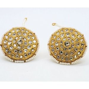 22KT Yellow Gold Kundan Diamond Polki Earrings 46 MM